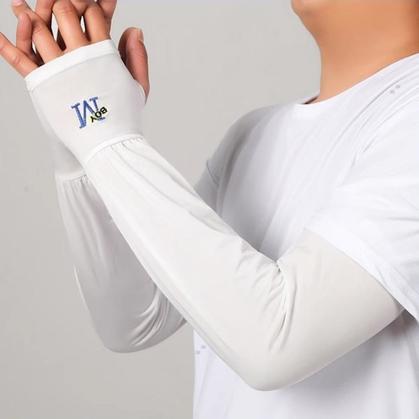 Unisex Långa Halvfingerhandskar Armskydd Sol UV-skydd Arm Ice Cover` A9R9  white 48*11cm