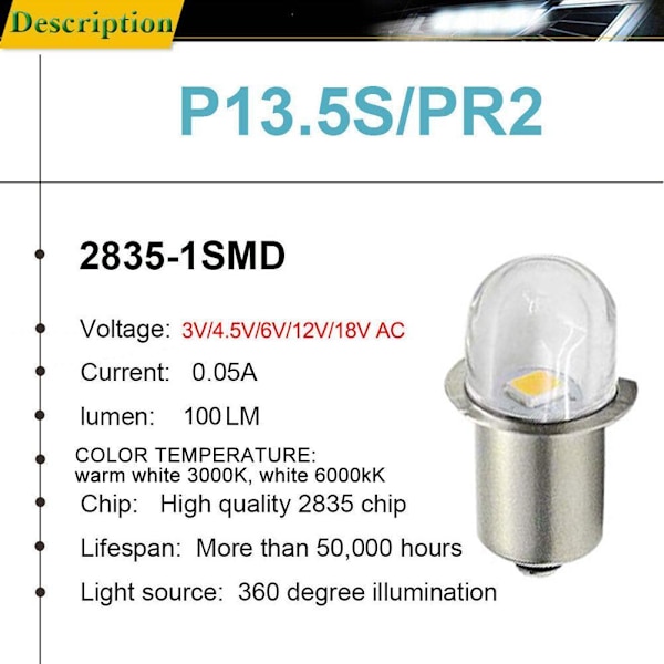 LED Mini Glödlampa 3V/12V P13.5S Super Starkt Ögonskydd Lampa Bok Q3Q5 white 12V