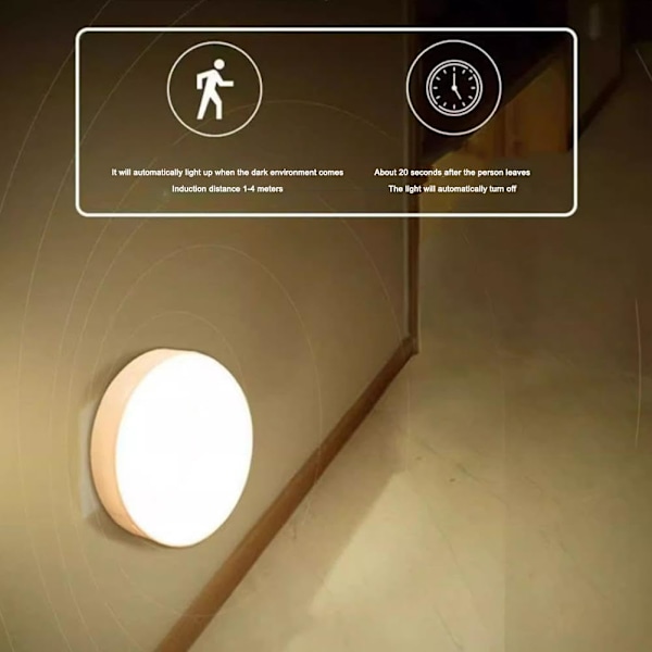 Uppladdningsbar Rörelsesensor Nattlampa, Rörelsesensor Lampa Inomhus, Sladdlös Batteridriven LED Nattlampa med Fäste, Auto-På/Av Liten Ni Warm light 1pcs