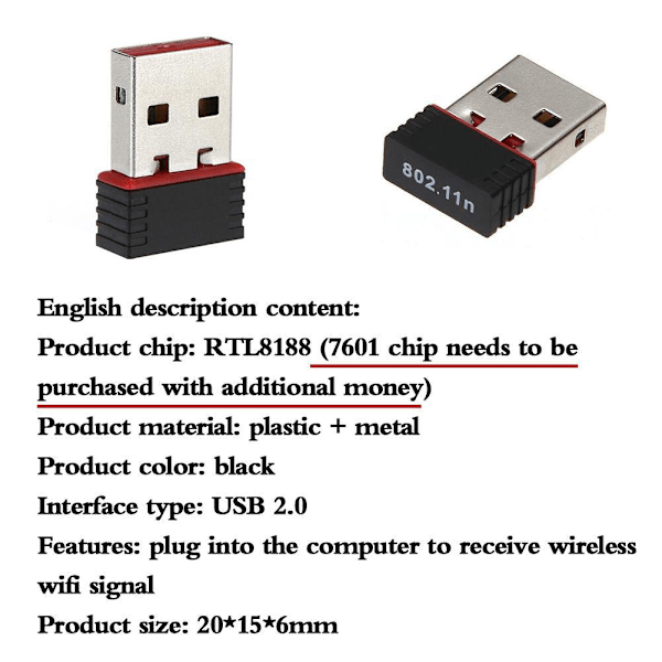 USB2.0 WiFi Trådlös Adapter Mini Nätverksdongel Adapter 150Mbps 802.11n P4W5