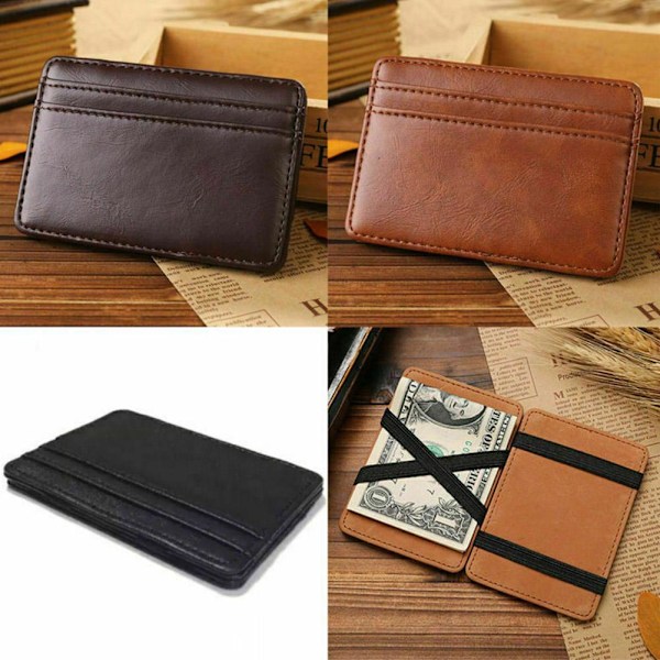 【Lägsta Pris】Koreansk Stil PU Läder Magisk Plånbok Korthållare Färg Mynt Dragkedja Neutral N7S5 brown One-size