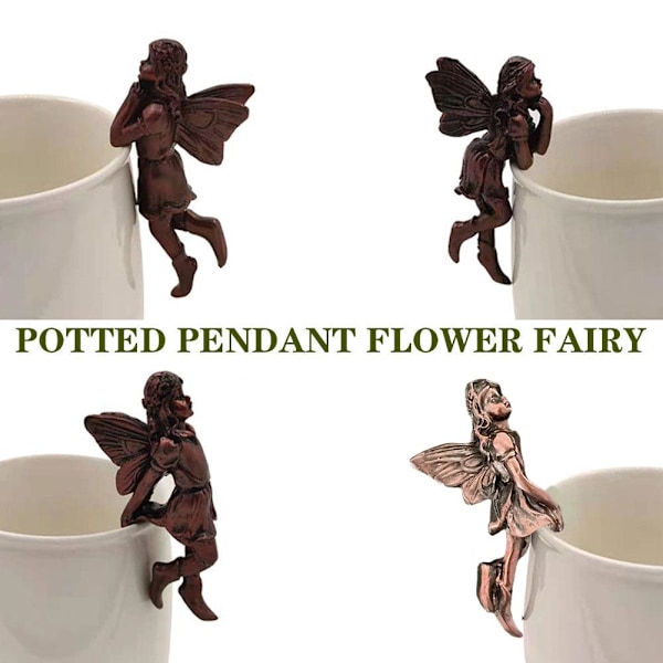 RJSQAQE Miniatyrälvor Figurin, Blomkruka och Vas Kramare, Blomsterälva Krukväxt Hänge, Hängande Kopp Resin Blomkrukor Hängande Älvprydnad BrassC C