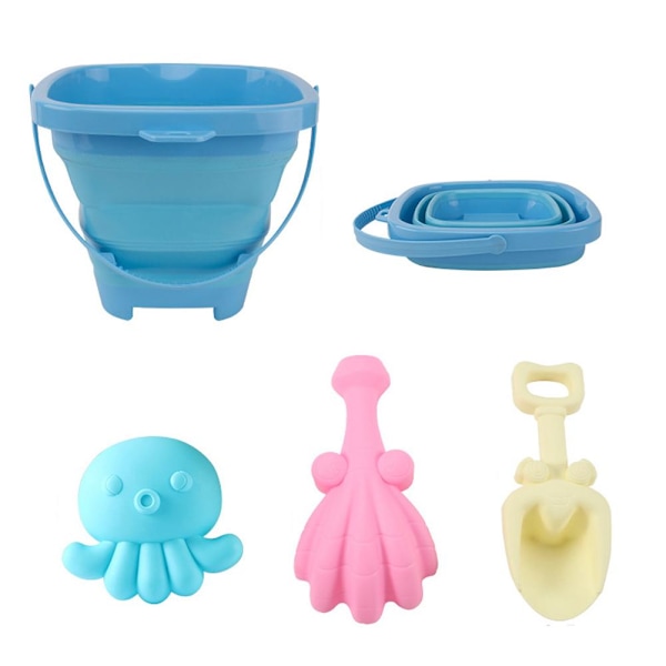 Hopfällbar hink för barn, strandleksaker, baby strandlek, sandgrävning Blue 1set