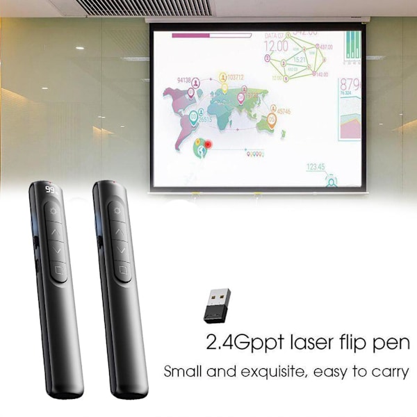 Trådlös USB Powerpoint Presentation Laserpekare Klicker Fjärrkontroll Penna L Digital display rechargeable 
