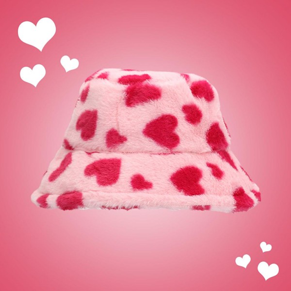 Söt Luddig Kontrastfärg Kärlek Hjärta Plysch Bucket Hatt och Vinter All-match Hatt Dam Hatt Retro O2p9 D M