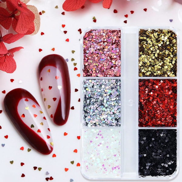 Nagelkonst Paljett Tillbehör Mini Hjärtformade Glitter Nageldekorationer