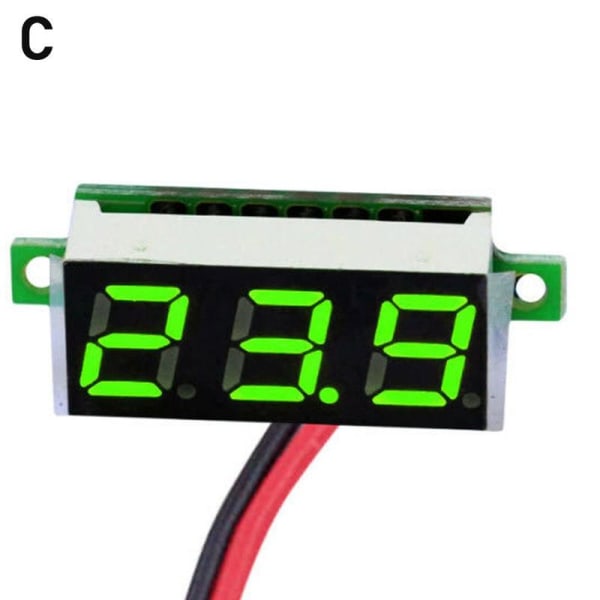 Spänningsdisplay DC-mätare 3-Digital Mini Voltmeter Ledningar LED 0-30 green One-size