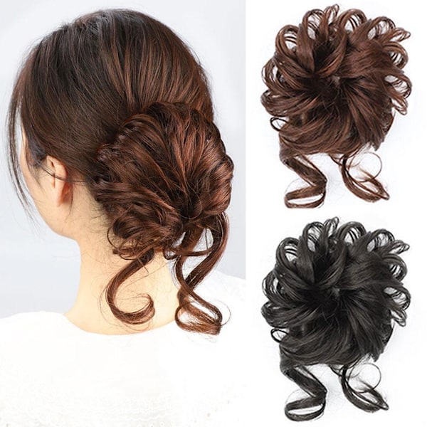 Hårförlängning för kvinnor, chignon, rufsigt hårknut, hästsvans, lockiga hårförlängningar. Hår B0A6 12H24 One-size