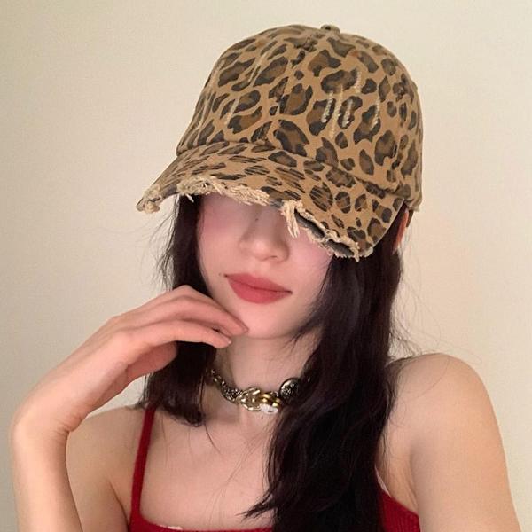 Basebollkeps Leopardmönster Retrostil För Kvinnor Trendig På Stan Cool Personlighet Får Ansiktet Att Se Mindre Ut Spetsig Hatt Solskydd khaki One size