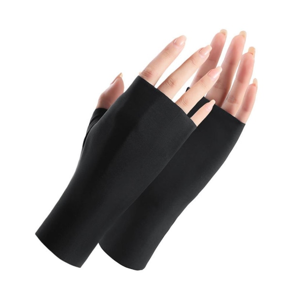 Fingerlösa damhandskar för solskydd, sommarhandskar, UV-skyddshandskar, svala handskar i is-silke för utflykter black one size