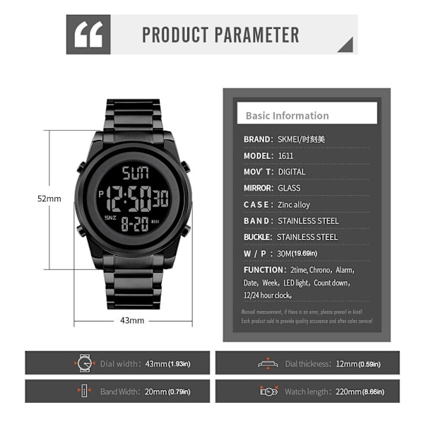 Minimalistisk Herrklocka i Rostfritt Stål Multifunktionell Digital Klocka Självlysande Vattentät I3b2 Rose Gold One size
