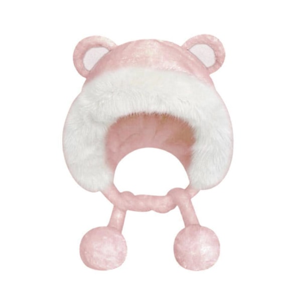 Söt Tvättbjörn Plysch Björn Mössa Dam Vinter Varm Hink Fluffig Mjuk Mössa Öronskydd Mössa A2C3 Pink One size