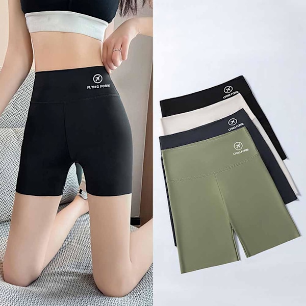 Åtdragande byxor för mage och höfter, anti-genomskinliga yoga ice silk sömlösa leggings, träningsbyxor för damer, yogashorts white L