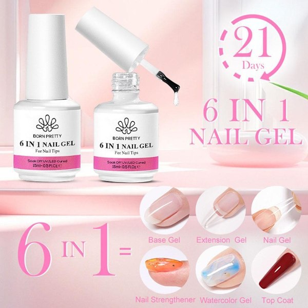 6-i-1 Multifunktionellt Nagellim Nagelkonst Förstärkt Snabb Lagningsvätska Förlängning N2