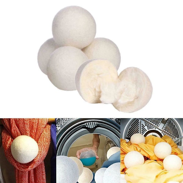 Torkbollar i ull, återanvändbara torkbollar, ullbollar ersätter torkdukar, återanvändbar tvättfleece torrbollssats, tvätt whiteA 6cm 3pcs
