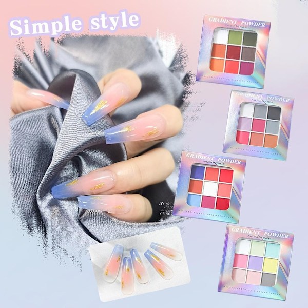9 Färger Solid Klappande Nagelpulver Rosa Glittrande Lazy Shell Flow Gradient Pulver Matt F5E1 XZ-420 1set