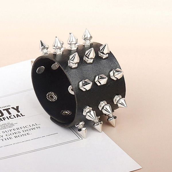 Punk Gothic Överdrivet Läderarmband Tre Raders Armband C5V6 Pin.'