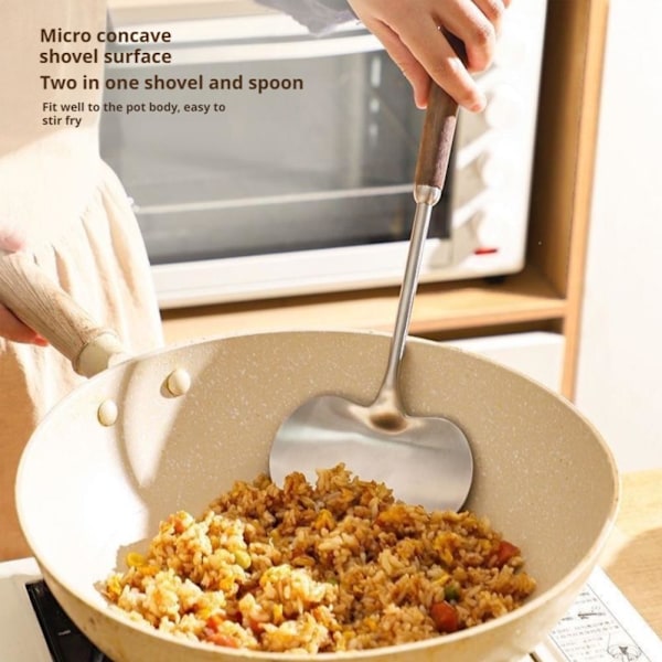 Svampstekspade i rostfritt stål med trähandtag, Mini Wokspade, Non-Stick Panna Rolig Steksked med Långt Handtag A 1pcs