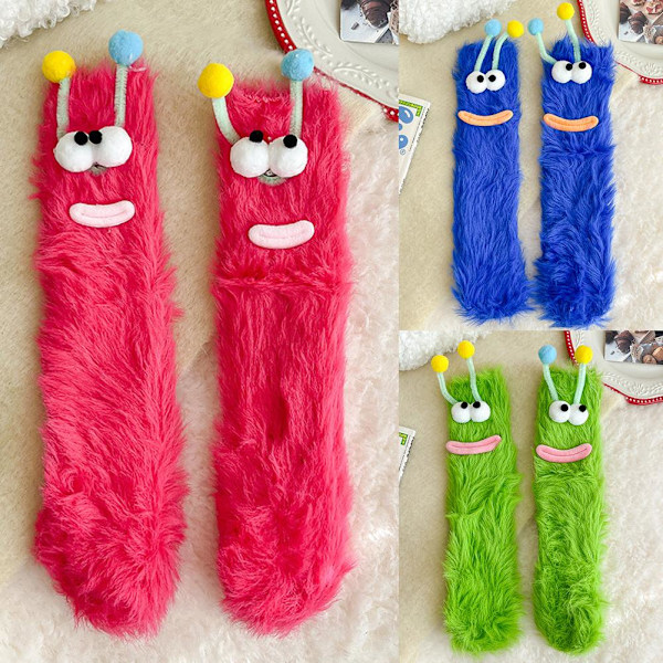 Fula Söta Roliga Stora Ögon Plyschstrumpor Dam Höst Vinter Strumpor Fluffiga Hem Förtjockade Golv Q3d9 Red One size