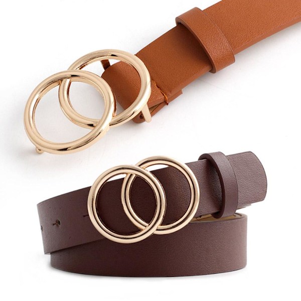 Boho Dam Bälte Dubbel Ring PU Läder Metallspänne Bälten Jeans Mångsidigt Byxbälte Klänning P0K0 Camel one-size