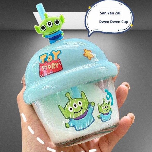 Mini Tecknad Björn Söt Ins Bärbar Glas Vattenkopp Dun Dun Kopp Med Sugrör Glas Dunking Kopp F6k3 Blue 2 210ml