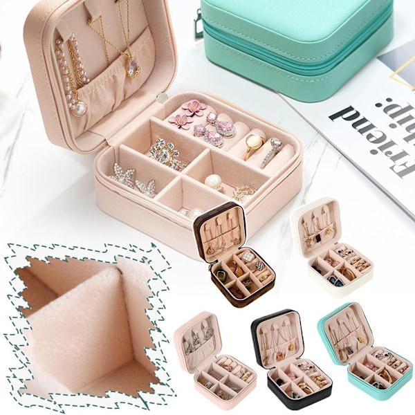 Resefodral Organizer Mini PU Läder Förvaring För Ringar Örhängen Halsband Box Z8B5 Block Brown Black 1PC