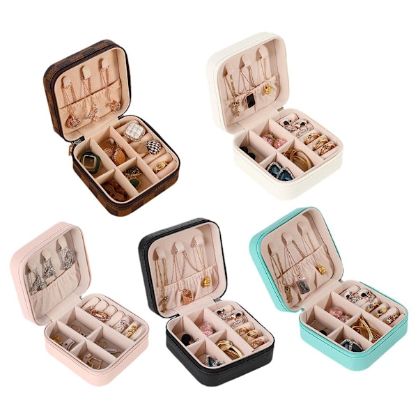 Resefodral Organizer Mini PU Läder Förvaring För Ringar Örhängen Halsband Box Z8B5 white 1PC