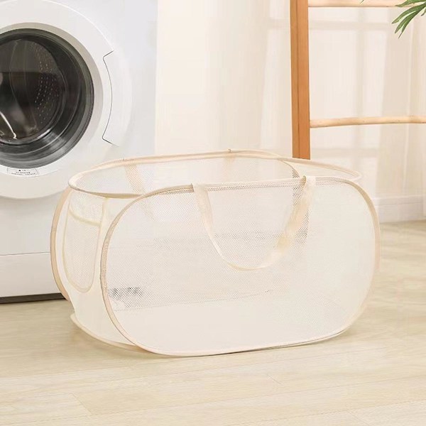 Transparent Mesh Tvättkorg Bärbar Smutsig Leksaksförvaringskorg Tvättkorg Ihålig F7c6 Beige 1set