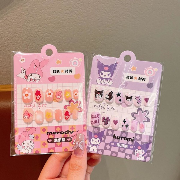 3D Stereo Sanrio Lösnaglar för Barn Söta Barnnaglar Söt Kuromi Bärbar Hello Press O0n5 1# 12pcs