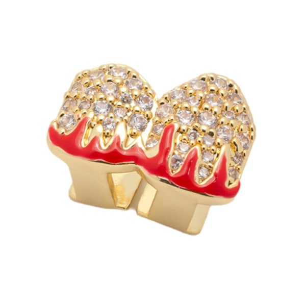 Enkel & Dubbel Full Zirkonium Guld Tänder Hip-hop Elektroplätering Flamma Q7R7 Golden2 1pcs