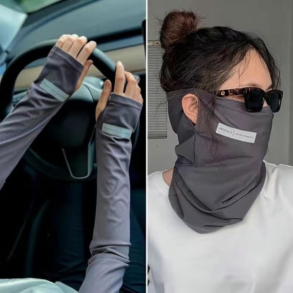 Unisex Kylande Armskydd Ärmar Sport UV Solskydd Utomhus grey Headscarf 