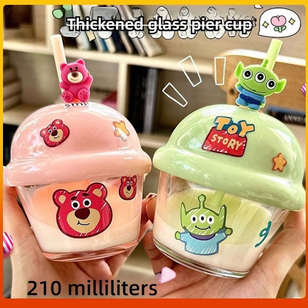 Mini Tecknad Björn Söt Ins Bärbar Glas Vattenkopp Dun Dun Kopp Med Sugrör Glas Dunking Kopp F6k3 Green 210ml