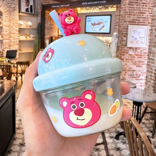 Mini Tecknad Björn Söt Ins Bärbar Glas Vattenkopp Dun Dun Kopp Med Sugrör Glas Dunking Kopp F6k3 Pink 210ml