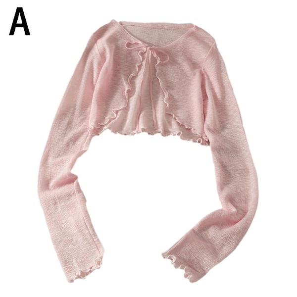 Dam Ice Silk Långärmad Kofta Snörning Solskyddande Sommarsjal Stickad Kort Kappa pink average