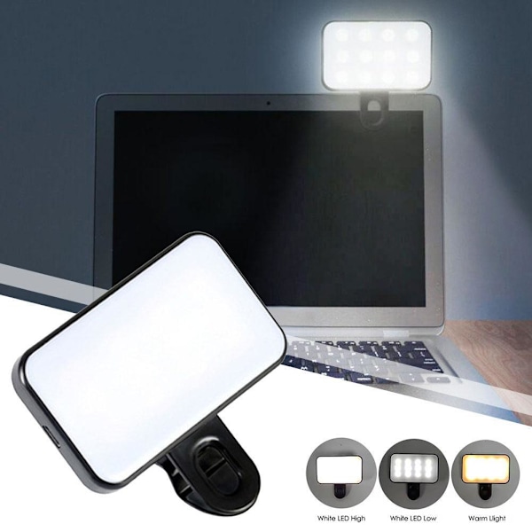 Clip-On Uppladdningsbart Selfie-ljus Justerbar Ljusstyrka För Mobil Dator. blackA 1set 2pcs
