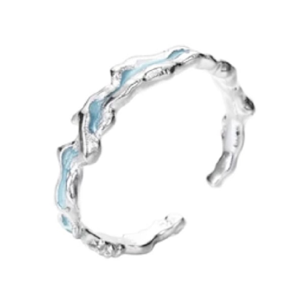 Blå Våg Armband Ring Nisch High-end Design Armband Mode Ring Mångsidigt Par W3J6 B 1pcs