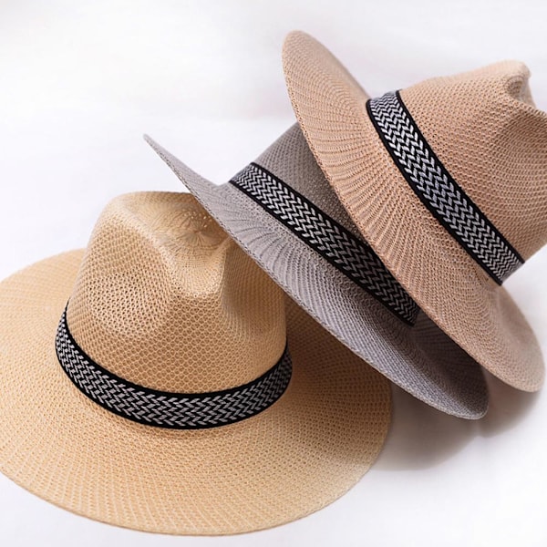Herr Dam Vikbar Strå Panama Stil Solhatt Sommar Slapp Hatt, Strand S7B2 khaki one size