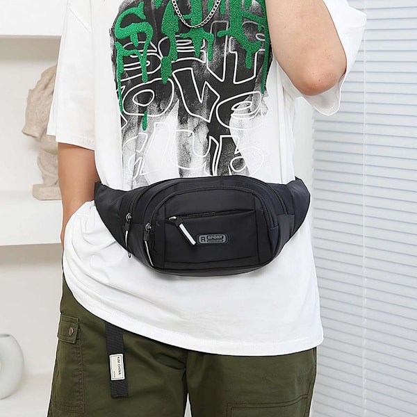 Multifunktionell Justerbar Midjeväska i Nylon Sling Bröstväska Axelväska P4R9 Black One size
