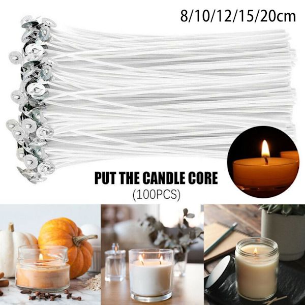100 st Rökfria Ljusvekar 8-20cm Förvaxade Bomullskärnvekar Med Metallhållare Handgjorda Ljus DIY Verktyg Tillverkningsflikar 8cm One-size