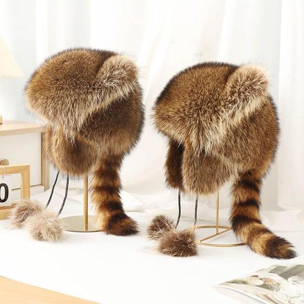 Söt Tvättbjörn Plysch Björn Mössa Dam Vinter Varm Hink Fluffig Mjuk Mössa Öronskydd Mössa A2C3 khaki One size