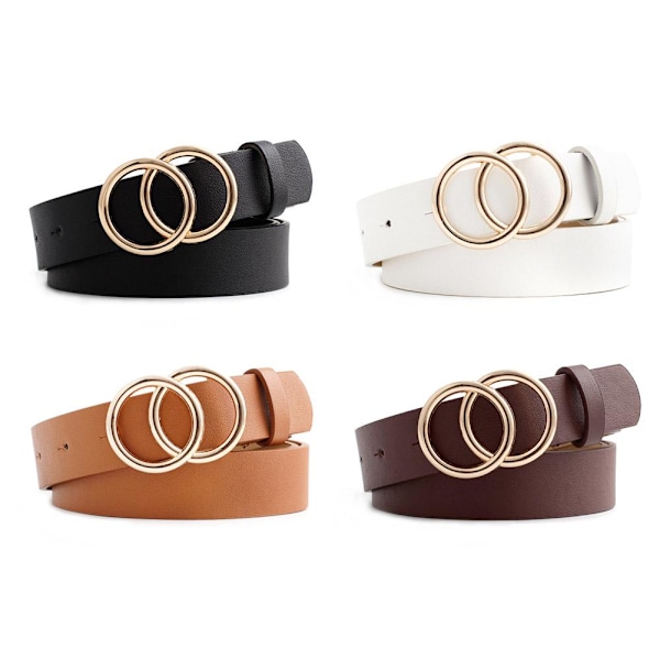 Boho Dam Bälte Dubbel Ring PU Läder Metallspänne Bälten Jeans Mångsidigt Byxbälte Klänning P0K0 Camel one-size