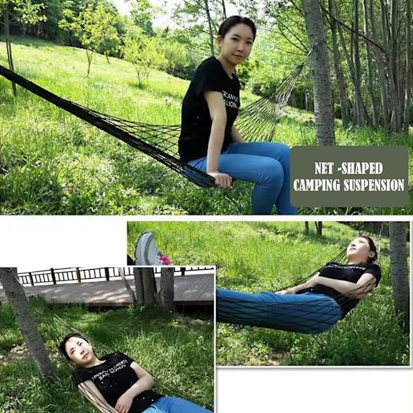 Generisk Utomhus Rese Camping Sport Hängmatta, Utomhus Sport Hängmatta Nät Mesh Nylon Rep Sovbädd Gunga med Krokar för Trädgård Strand Gård