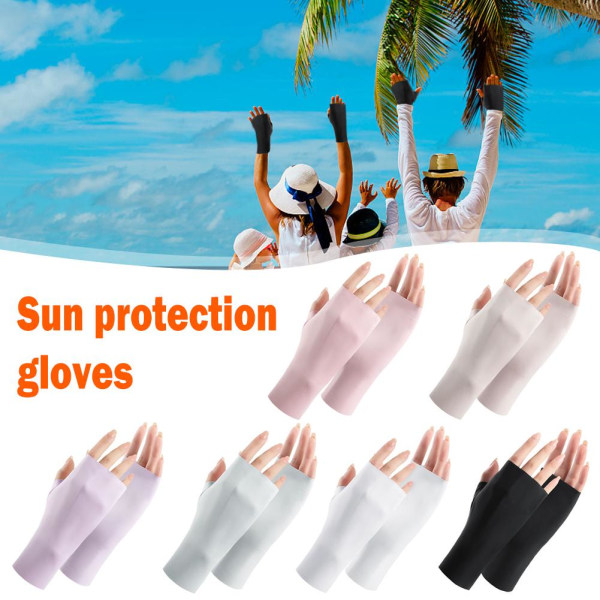 Fingerlösa damhandskar för solskydd, sommarhandskar, UV-skyddshandskar, svala handskar i is-silke för utflykter black one size