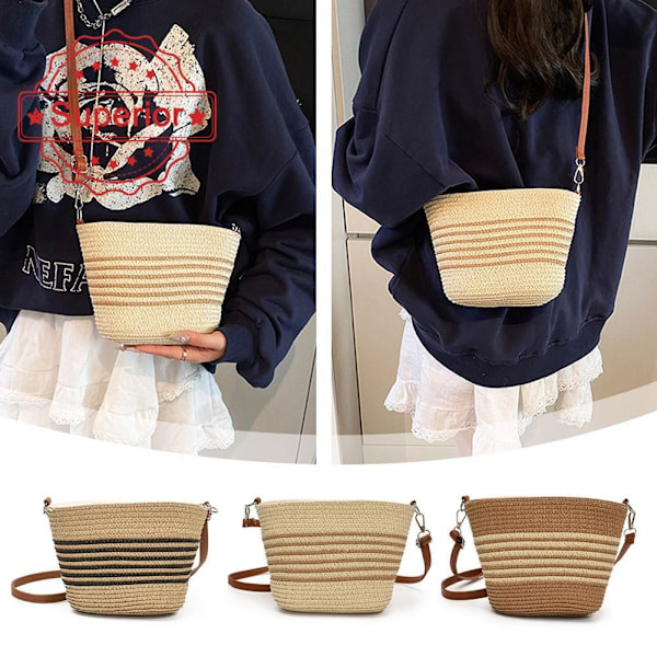 Enkel Retro Sommarvävd Crossbody Väska för Dam, Mångsidig Modeväska Axelremsväska E2d4 Beige&Khaki One size
