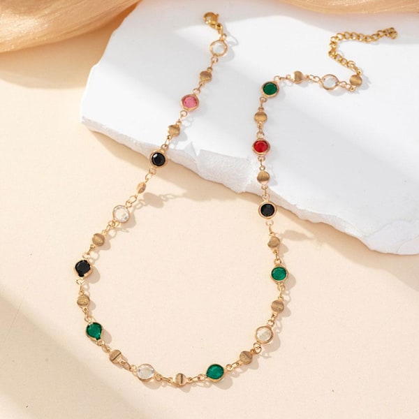 Kort Halsband Ins Stil Färgglad Zirkon Semesterstil Choker Enkel Mode Tjejaccessoarer Q0R8 C 1pcs