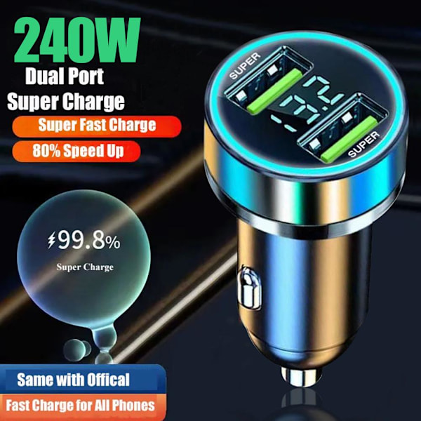 Snabb Billaddare 2 USB-Portar Universal Socket Adapter För iPhone 240W Het black 240w one size
