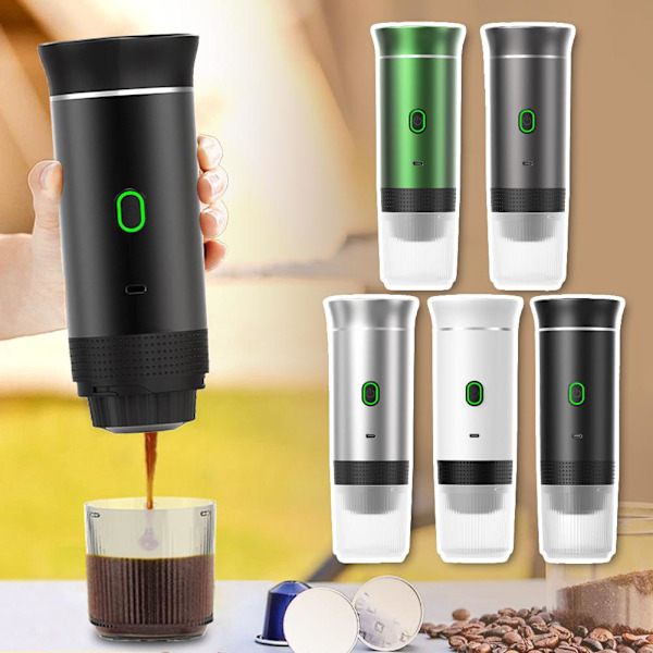 Bärbar Espressomaskin, 4-6 min Självuppvärmning, 3 I 1 Bärbar Kaffebryggare, 50 Gånger per Laddning, Små Kapslar, Stora Kapslar, Malet Kaffe