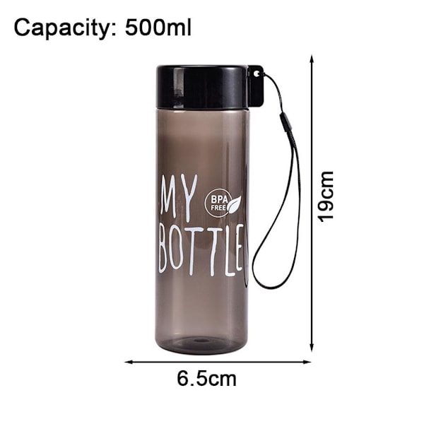 500ml Högkapacitets Färgad Transparent Vattenkopp Utomhus Portabel Fallsäker Läckagesäker Sport K8n9 Black 500ml