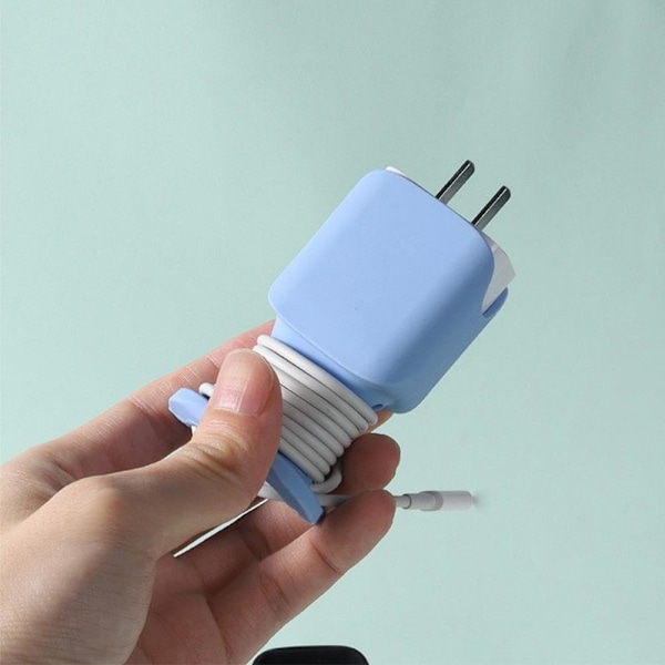 2-i-1 Silikonskydd för Laddare med Sladdvinda - Datakabelvinda, Anti-brottskydd för USB-C Snabbladdningskablar, Passar 18W/20W/25W Blue 1pcs