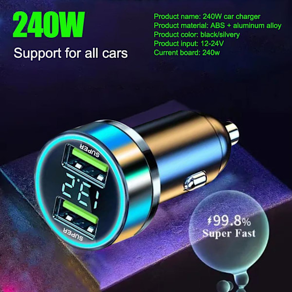 Snabb Billaddare 2 USB-Portar Universal Socket Adapter För iPhone 240W Het black 240w one size